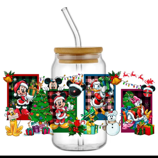 Mickey's christmas 16 oz glass cup
