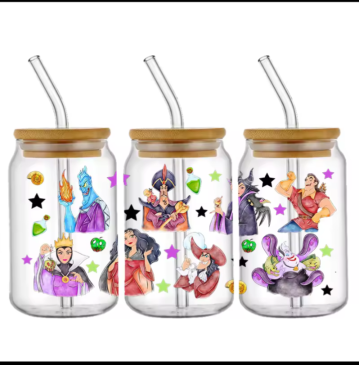 Disney villains 16 oz glass cup