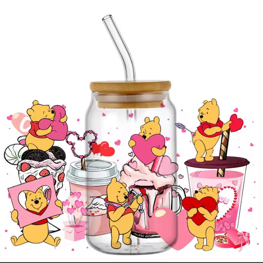 Winnie the Pooh Valentine's 16 oz glass cup