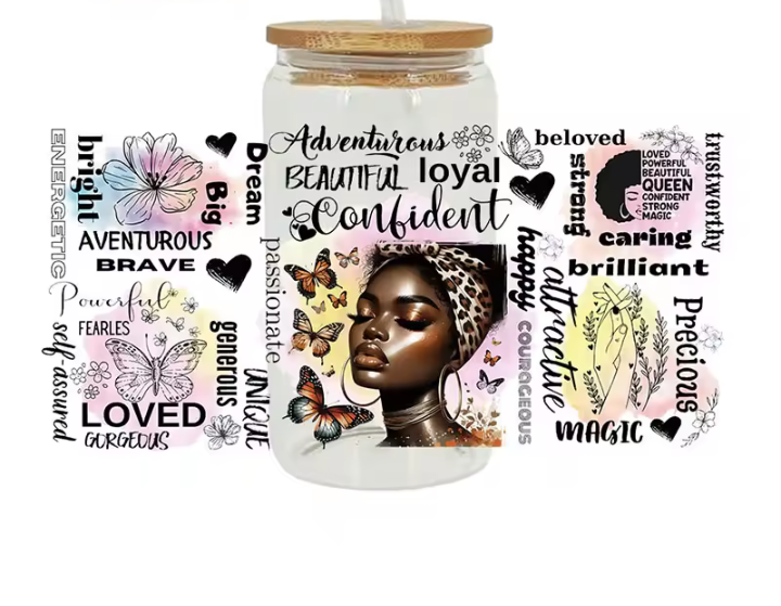 Black girl magic with butterflies 16 oz glass cup