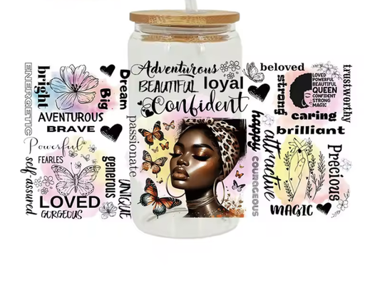 Black girl magic with butterflies 16 oz glass cup