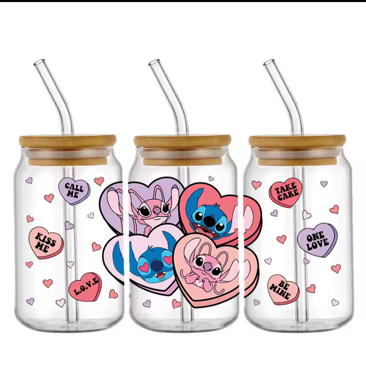 Stitch Valentine's 16 oz glass cup