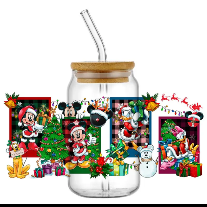 Mickey's christmas 16 oz glass cup