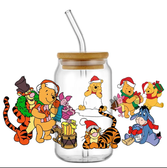 Winnie the Pooh Christmas 16 oz glass cup